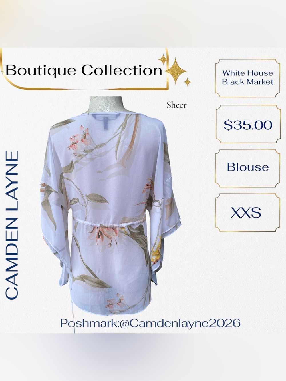 White House Black Market Sheer White Floral Lace V-Neck Overlay Blouse - Picture 7 of 12